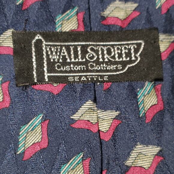 Wall Street Custom Clothiers Seattle Men's Blue Burgundy Gray Silk Tie - Picture 4 of 4